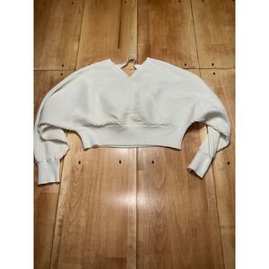 Forever 21 White Ribbed Cropped Wrap Sweater Dolman Sleeve V Neck Womens 2X